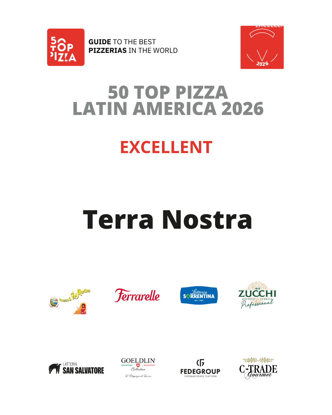 Terra Nostra en la selección de pizzerías excelentes de 50 Top Pizza